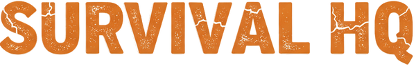 Text 'Survival HQ' in a rustic, orange font on a white background